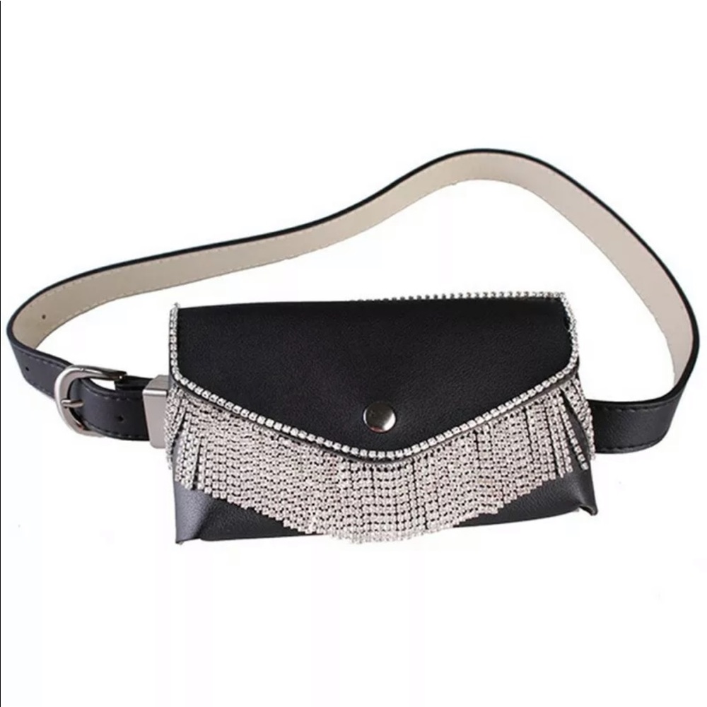 Rhinestone Tassel Belt Bag Pouch NWT